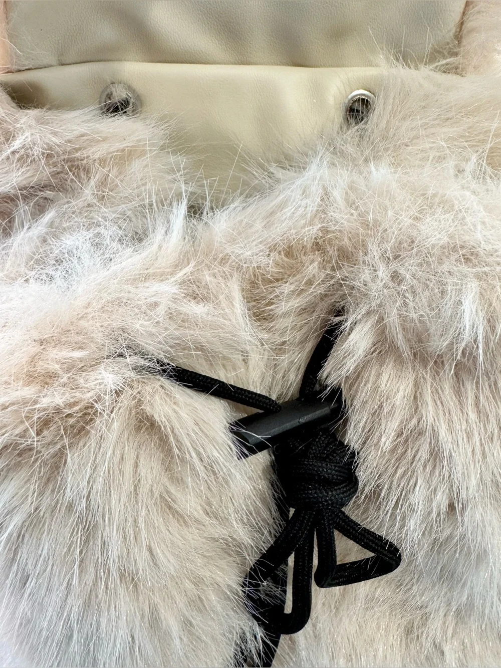 New Women’s Cream Color Soft Faux Fur Mini Backpack Purse w/ Dog Bag Charm
